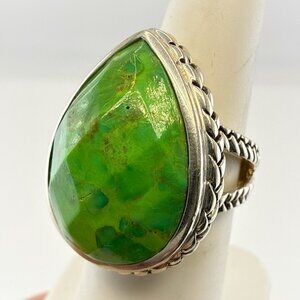 Barse Ring Sterling Silver Green Turquoise Chunky Teardrop Southwest Size 5.75-6